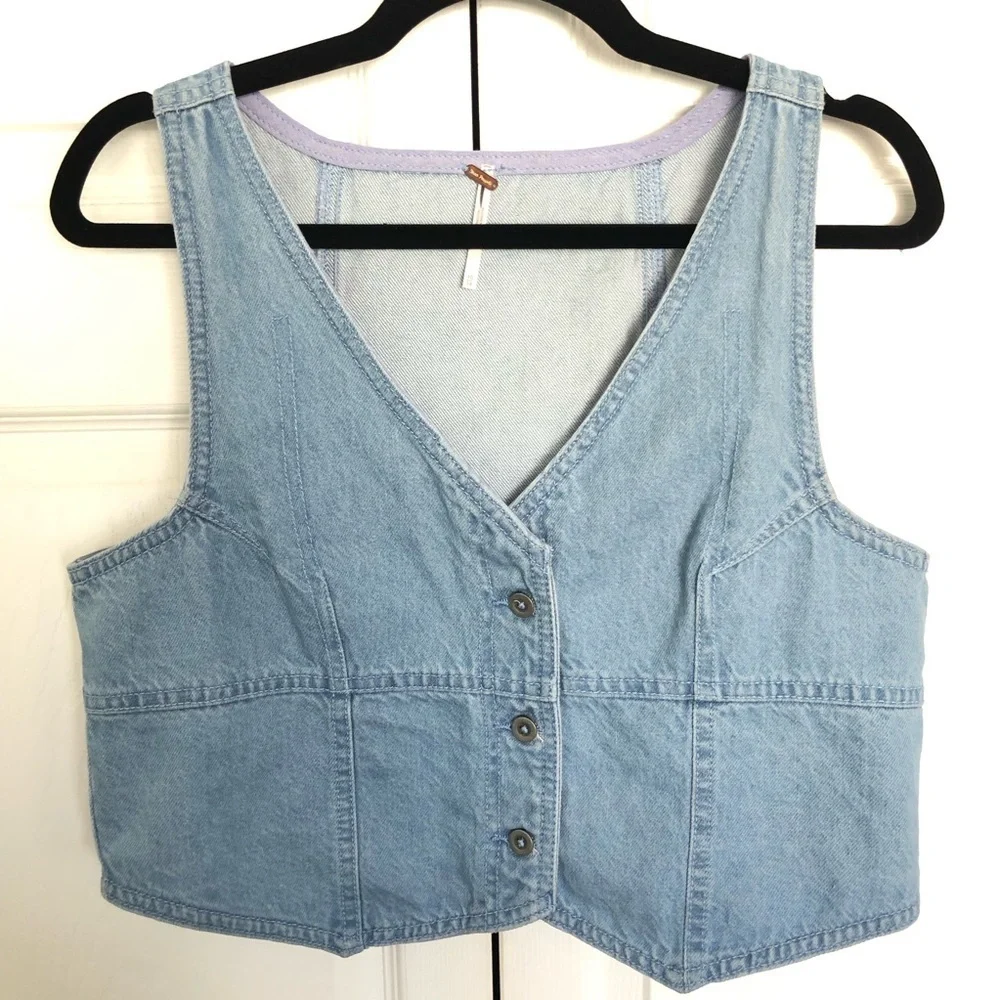 Free People Scout Light Wash Denim Set with Pleated Midi Skirt Size 10